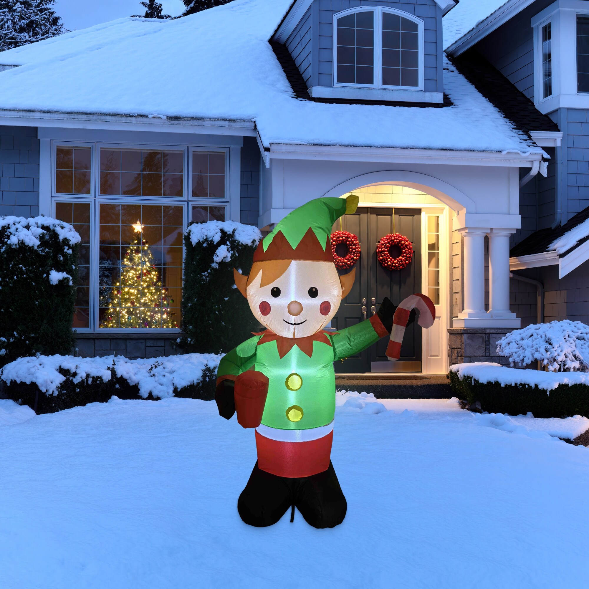 Lighted Inflatable Elf Outdoor Christmas Decoration 4.25' - On