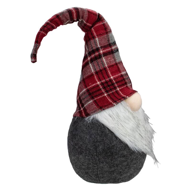Plaid Bendable Hat Gnome Sitting Christmas Decoration - 25" - Red and Gray