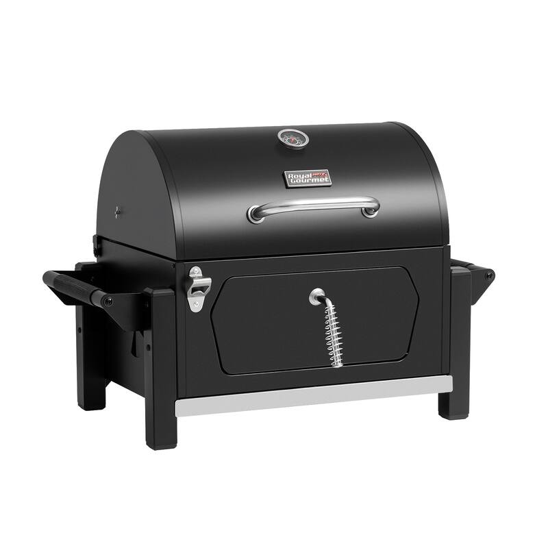 Royal Gourmet Portable Charcoal Grill with Side Handles and Bottle Opener, Tailgate and Campsite, Black
