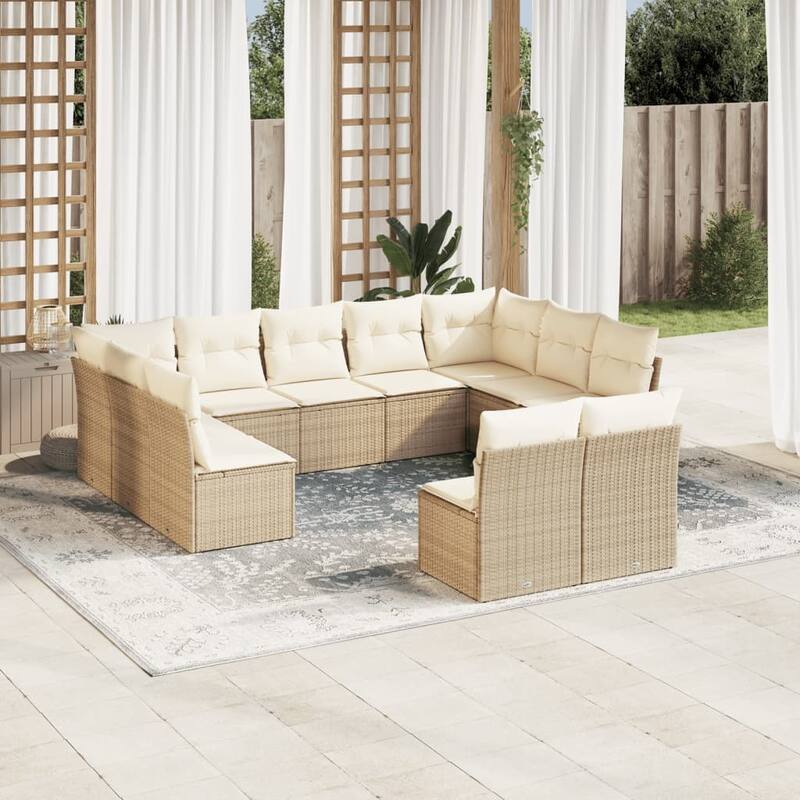 vidaXL Garden Sofa Set Beige Poly Rattan Large Adjustable Feet - 24.4 x 24.4 x 27.2