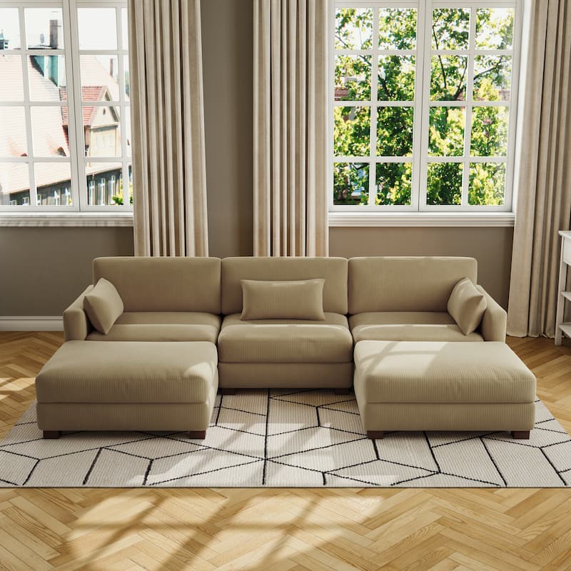 Corduroy Upholstered Modular Sectional Sofa for Living Room