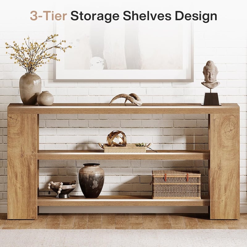 70.9 Inches Extra Long Console Table, Farmhouse 3-Tier Entry Foyer Table