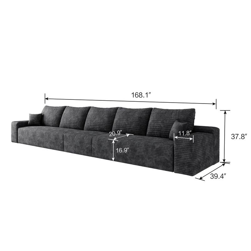 Oversized Deep Seat Sofa Modular Straight Row Sectional Couch Corduroy Upholstered Compression Sofa for Living Room