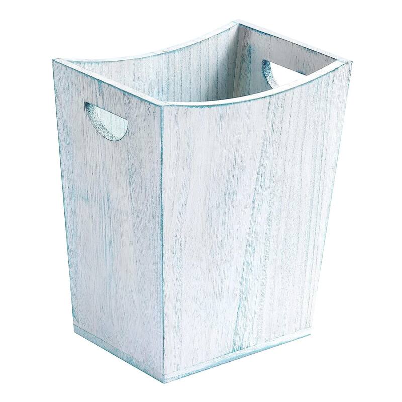 Wood Trash Can, Rustic Farmhouse Style Wastebasket Bin - Blue