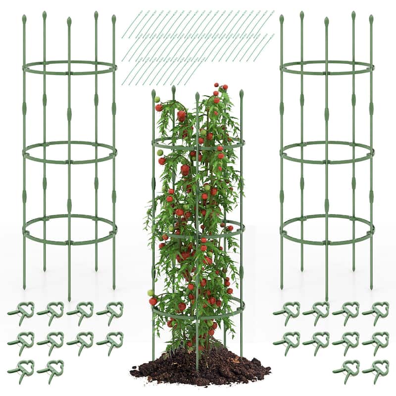 Gymax 3-Pack Garden Tomato Trellis 60'' Plant Support Cage w/ - Grey