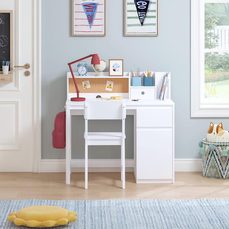 COSTARS Kids Desk and Chair Set, Kids Study Desk with Hutch for 5-12 Years Old, Student Writing Table Computer Workstation