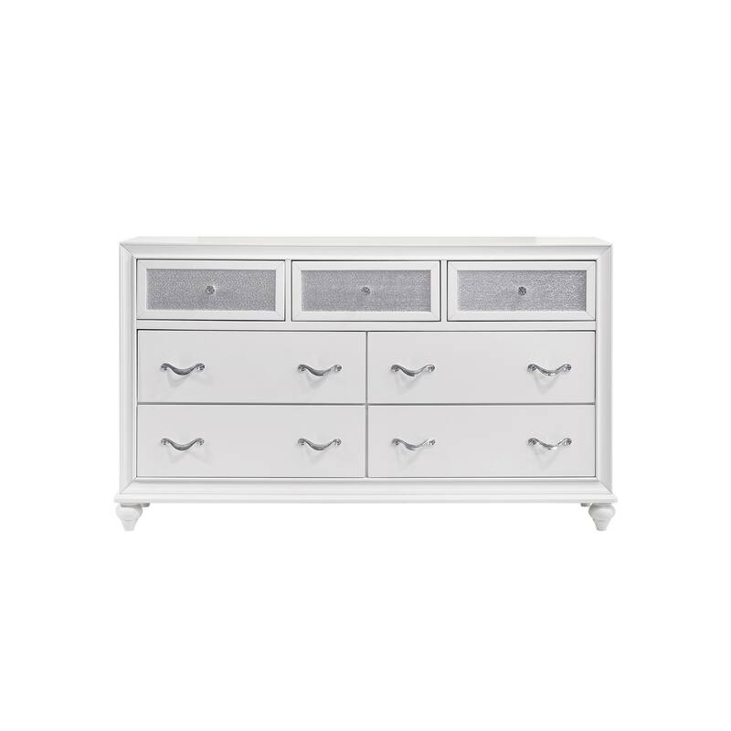 Dresser with 7 Drawers and Glitter Acrylic Front, White