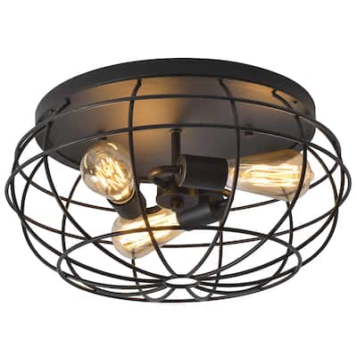 Industrial 3 Light Ceiling Flush Mount Light Brushed Bronze
