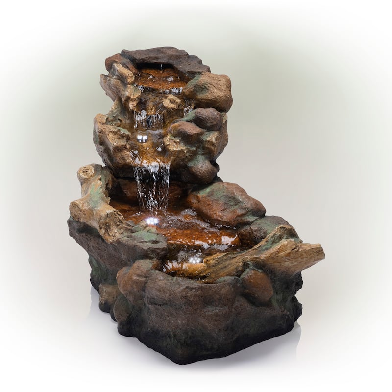 Alpine Corporation TZL288 41" Brown Indoor Outdoor Waterfalls Floor Fountain with LED Lights