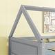 preview thumbnail 6 of 10, Light Gray Twin Over Twin House Bunk Bed with Ladder & Headboards, Rubber Wood Floor Bed Frame with Safety Guardrails for Kids