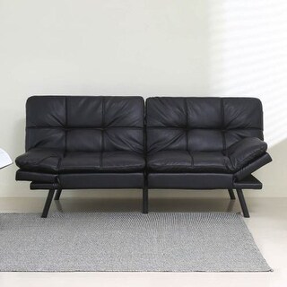 Modern folding sofa bed black futon couch sleeper sofa with PU and ...