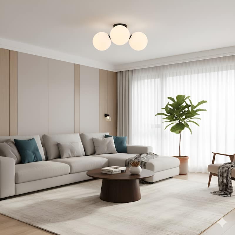 Modern Semi Flush Mount Ceiling Light - 3 Spheres Globe Design