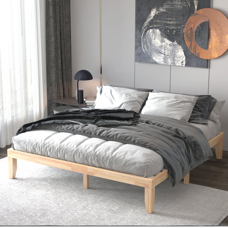 Costway King Size 14'' Wooden Bed Frame Mattress Platform Wood Slats - Natural
