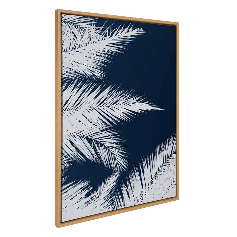 Kate and Laurel Sylvie Palm Cyanotype 1 Framed Canvas by Alicia Bock - 28x38 - Natural
