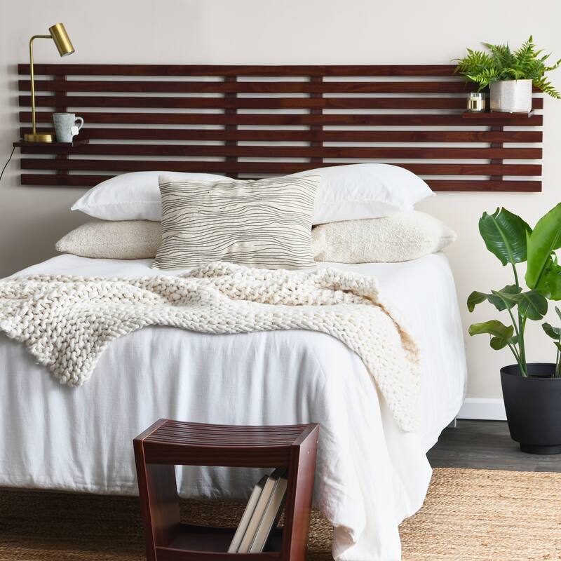 Slatted Solid Wood Stool With Storage Shelf