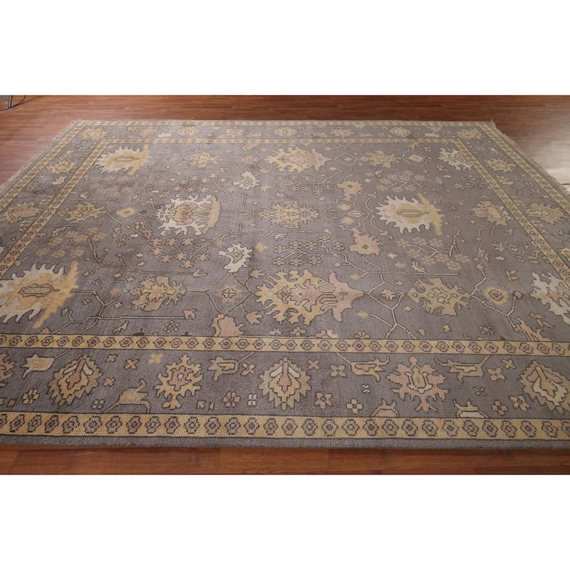 All-Over Grey Oushak Indian Area Rug Handmade Wool Carpet - 9'0"x 11'9"