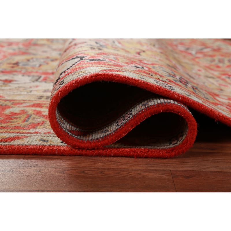 Hand Knotted Oriental 100% Wool Carpet Traditional Medallion Beige & Ivories Heriz (serapi) Area Rug - 9' 10'' X 7' 11''