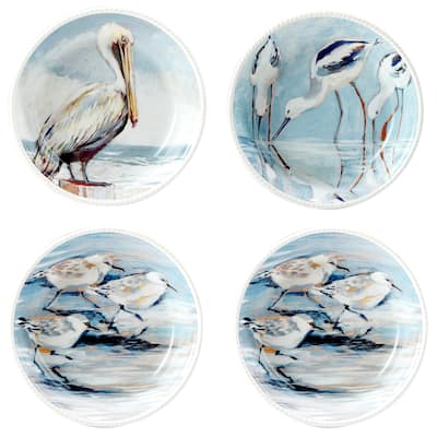 Certified International Shorebirds 40 oz. Soup/Cereal Bowls, Set of 4 - 9" Dia x 2"