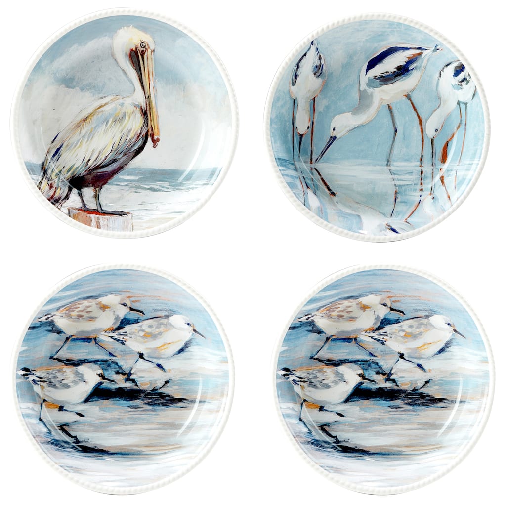 Certified International Shorebirds 40 oz. Soup/Cereal Bowls, Set of 4 - 9" Dia x 2"