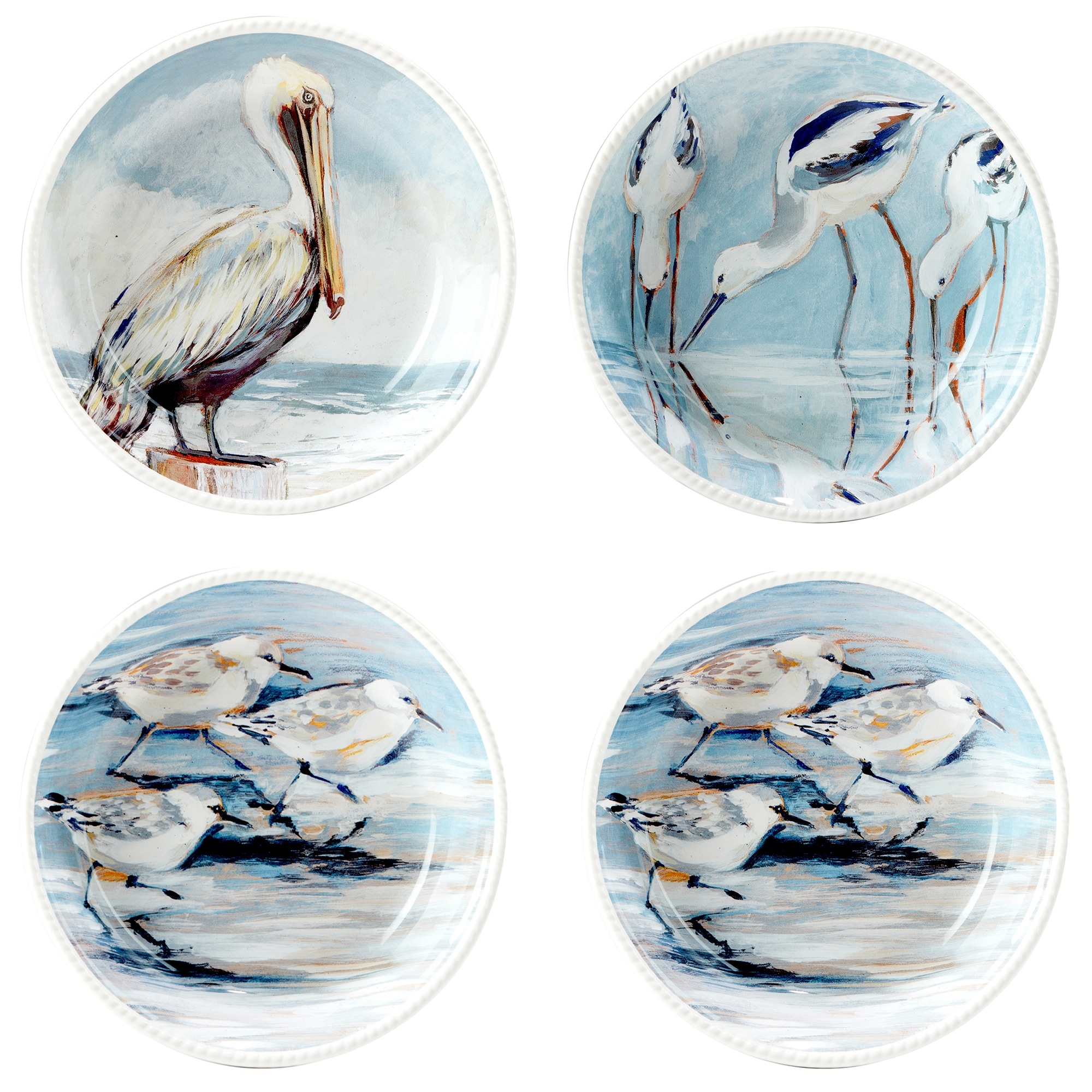 Certified International Shorebirds 40 oz. Soup/Cereal Bowls, Set of 4 - 9" Dia x 2"