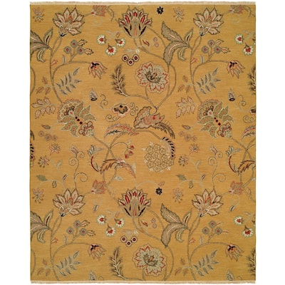Transitional Gold Flatweave Wool Area Rug