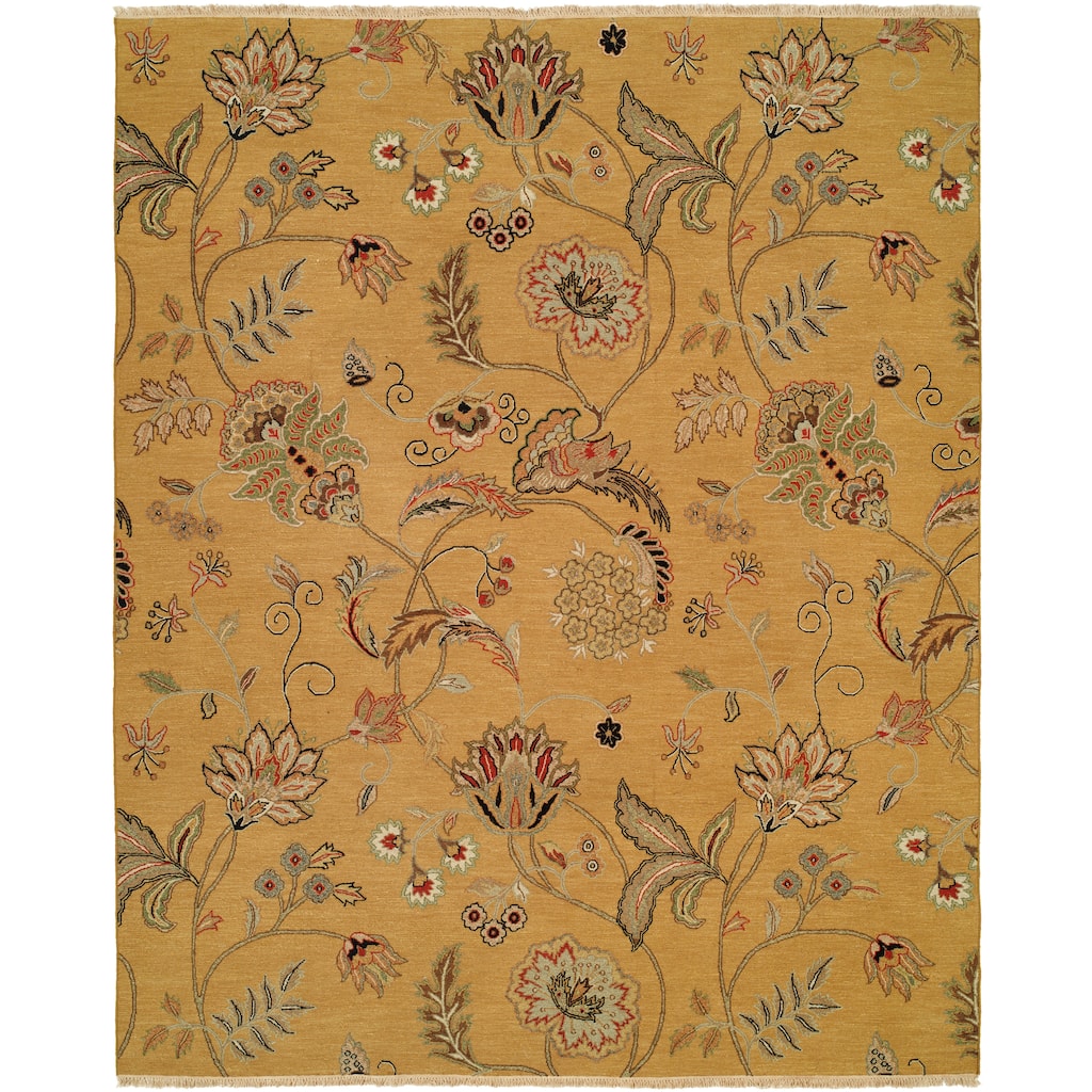 Transitional Gold Flatweave Wool Area Rug