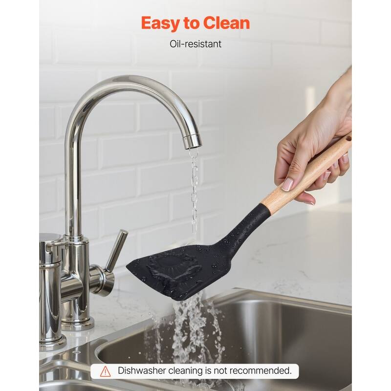 Silicone Non-Stick Kitchen Utensil Set with Wooden Handle and Heat-Resistant Cooking Tools