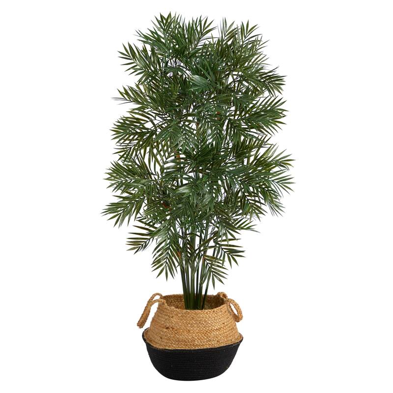 Artificial Palm Tree 4ft Indoor Tropical Plant with Black Woven Planter - Green - 41-50 Inches