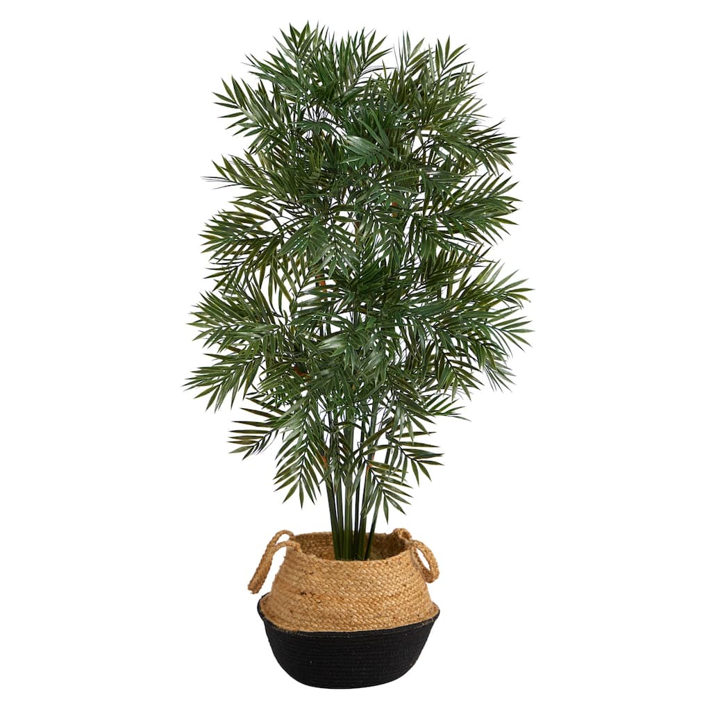 Artificial Palm Tree 4ft Indoor Tropical Plant with Black Woven Planter - Green - 41-50 Inches