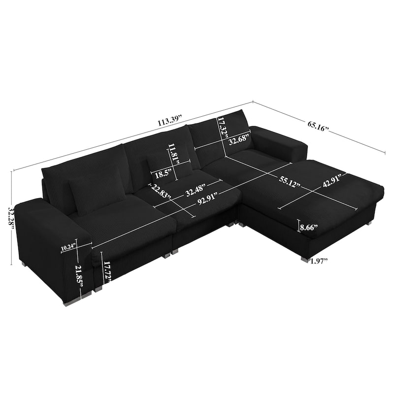 GDFStudio - Nordic 3-Seater 113.39" L-Shaped Flannel Modular Sofa