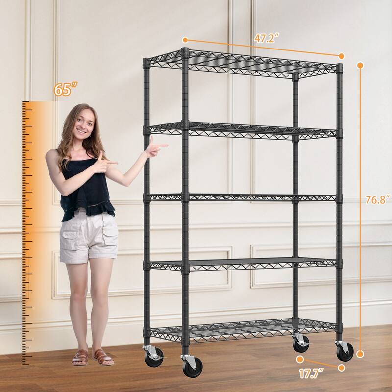 Steel Storage Shelving 6-Tier Utility Shelving Unit with Wheels, Steel Organizer Wire Rack for Home,Kitchen,Office,Garage