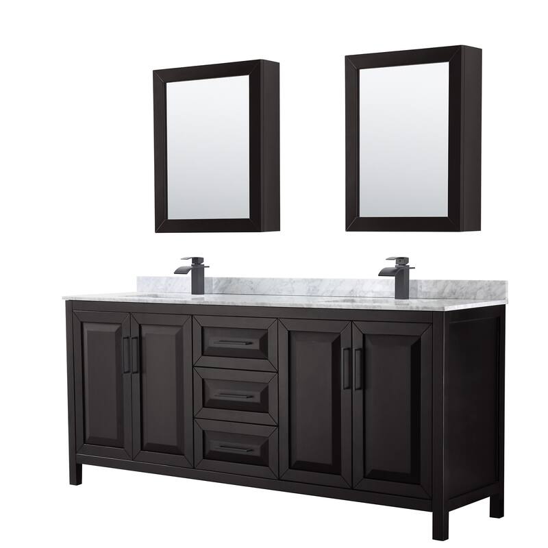 Wyndham Collection Daria 80" Free Standing Double Vanity Set with MDF - Dark Espresso / White Carrara Marble Top / Matte - Espresso Finish