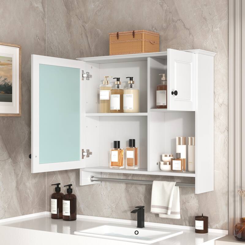 30'' Bathroom Wall Cabinet with Mirror, Wall Mounted Cabinet with 2 Shelves, Mirrored Door Storage Cabinet, White