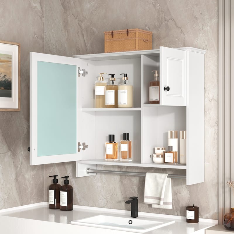 Bathroom Wall Mounted Mirror Cabinet Adjustable Medicine Cabinet with Mirror Door, Storage Cabinet and Open Compartment