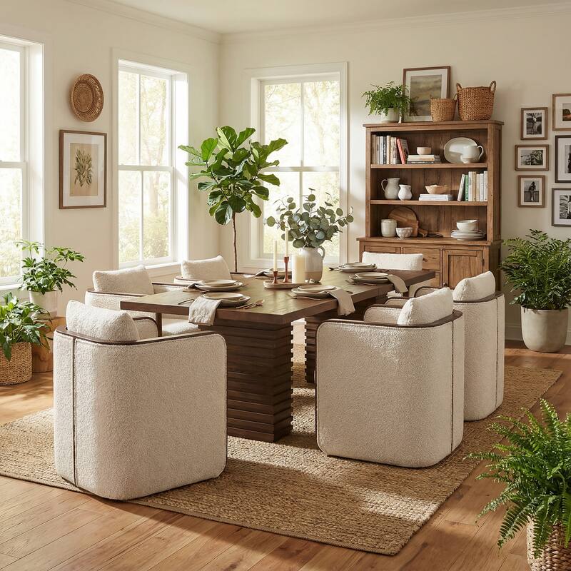 Christopher Knight Home - Modern Upholstered Dining Set with Fabric Chairs - Almond+Walnut