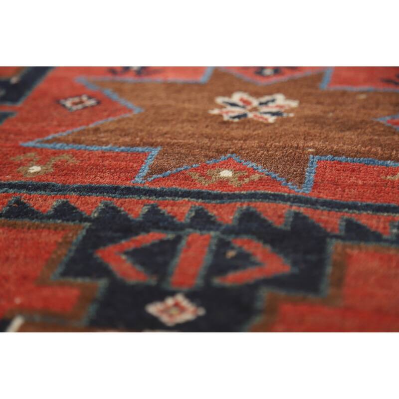 Hand Knotted Oriental 100% Wool Carpet Traditional Tribal Red Kazak Runner Rug - 13' 3'' X 3' 10''
