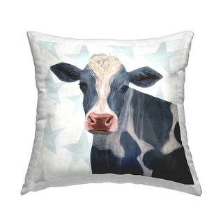 Stupell Patriotic Farm Cow Painting with Blue Stars Decorative Printed Throw Pillow by Victoria Borges