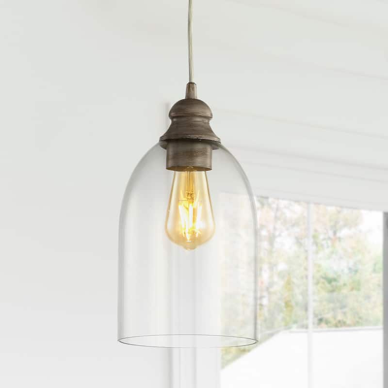 Ira 6.25" Adjustable Greige Glass LED Pendant, Grey/Clear by JONATHAN Y - Grey