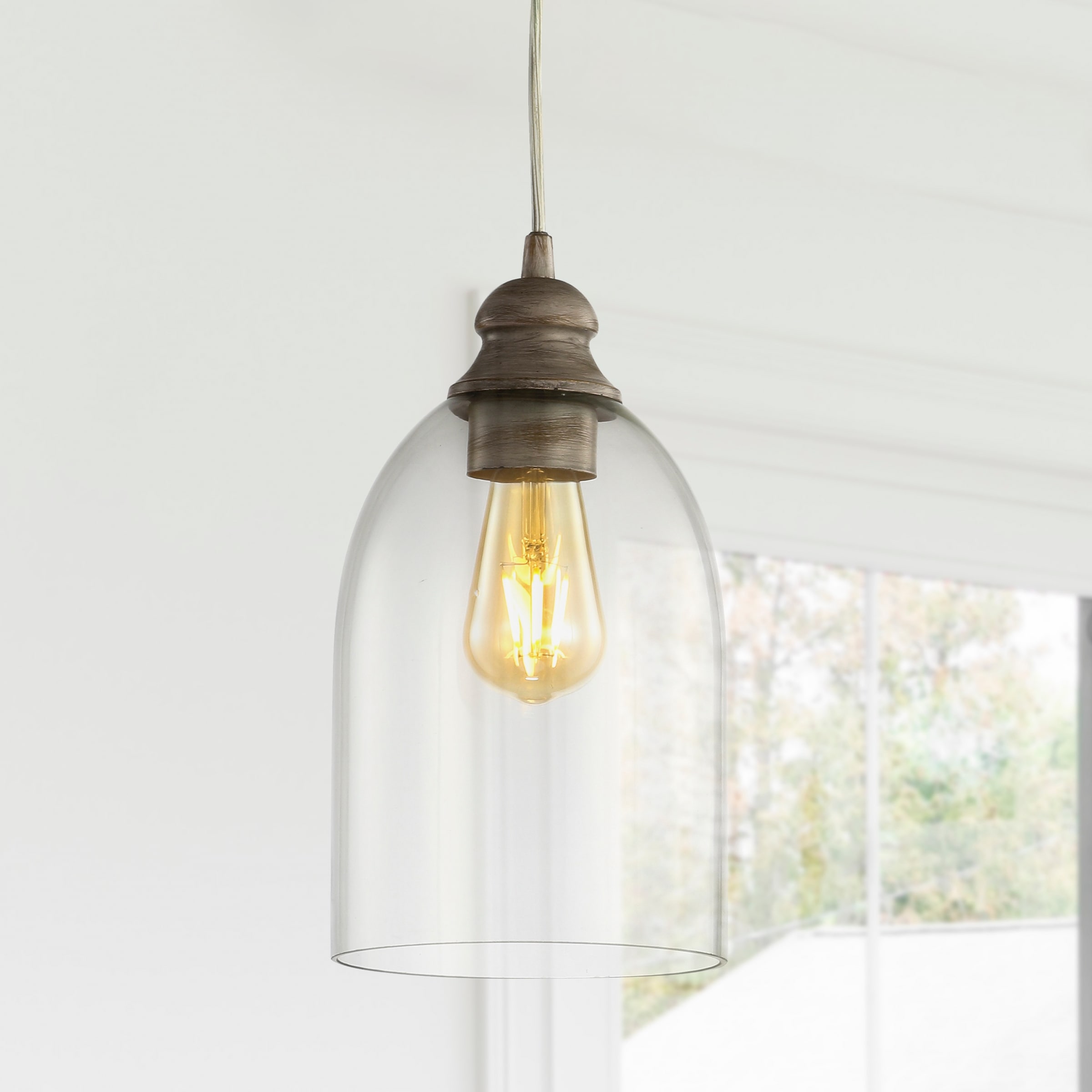 JONATHAN Y Ira 6.25" Adjustable Greige Glass LED Pendant, Grey/Clear