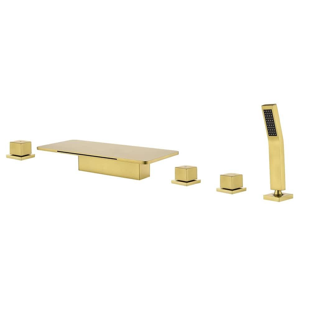Deck Mount Waterfall Tub Faucet With Handheld Shower Brass Roman Bathtub Faucet Modern Tub Filler With Hnad Sprayer
