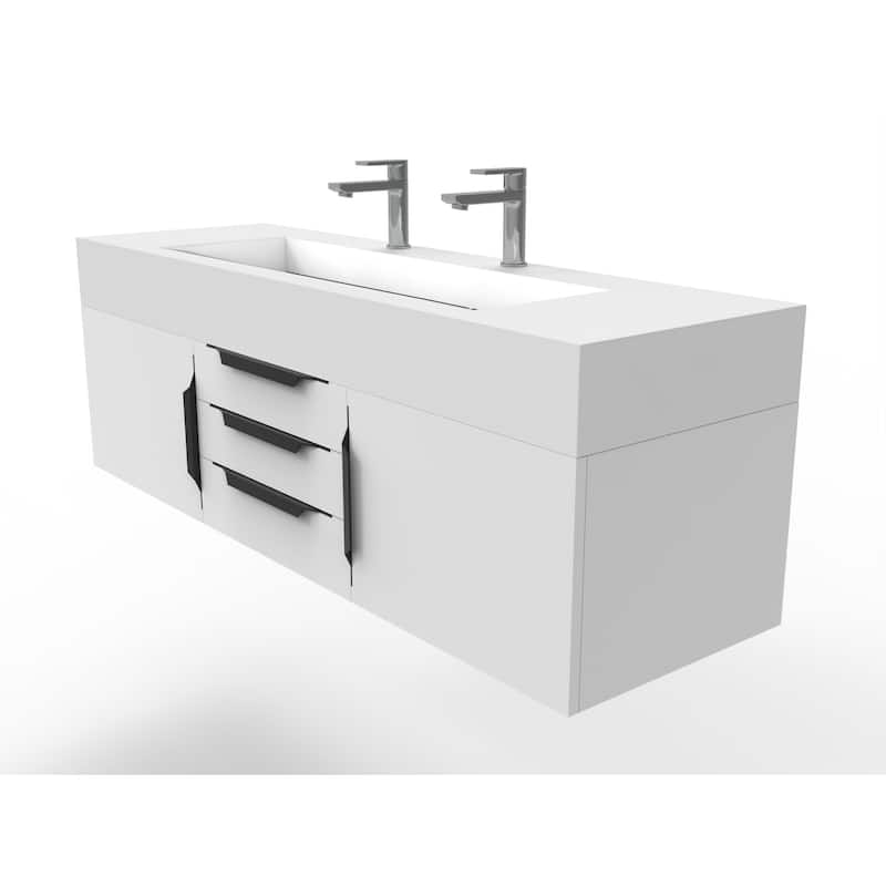 Nile 60" Wall Mounted Bathroom Vanity Set w/ White Top