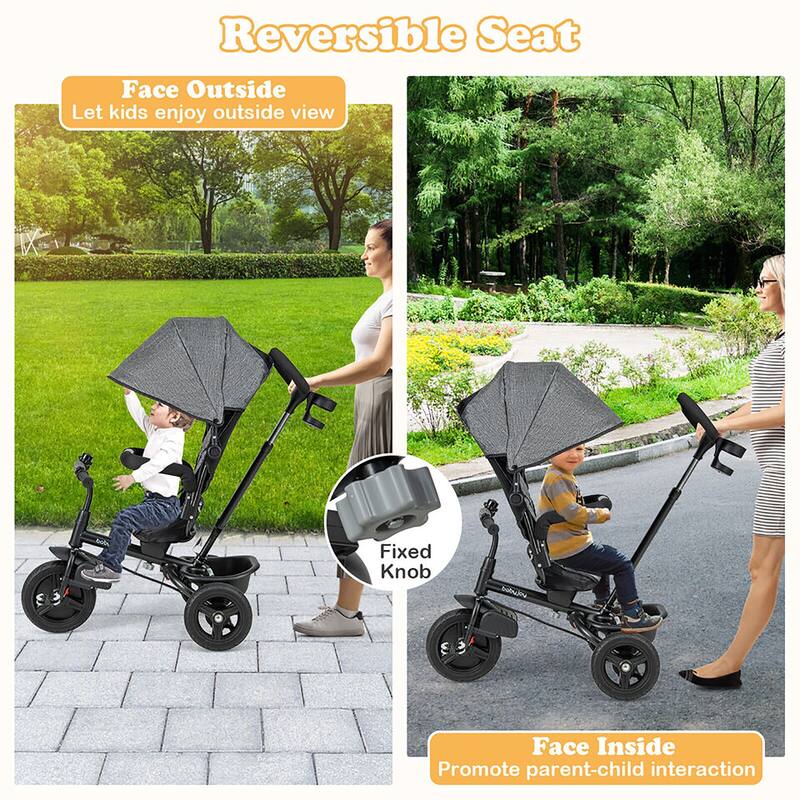 Gymax 4-in-1 Baby Tricycle Toddler Trike w/ Reversible Seat Canopy &