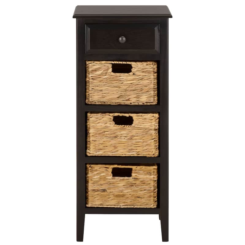 SAFAVIEH Hermine Distressed Black 4-Drawer Storage Side Table - 15" x 11.8" x 35.8" - 15"W x 12"D x 36"H - Black