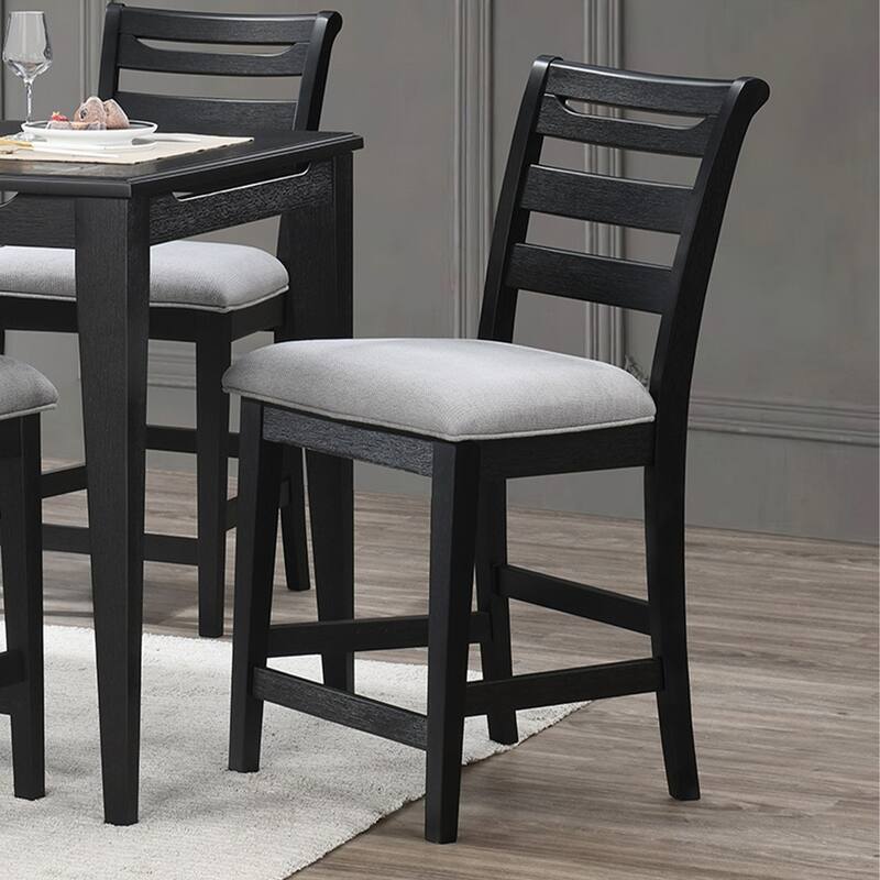 Set of 2 Upholstered Counter High Chairs with Ladder-back in Black and Gray