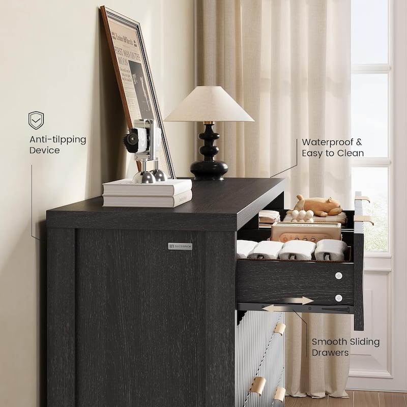 Fluted Bedroom Dresser Drawers TV Stand Drawer Organizer