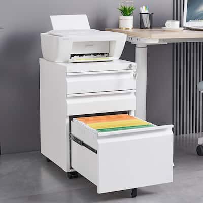3-Drawer Mobile File Cabinet with Lock,Storage Filing Cabinet for Legal/Letter Size,Metal File Cabinet