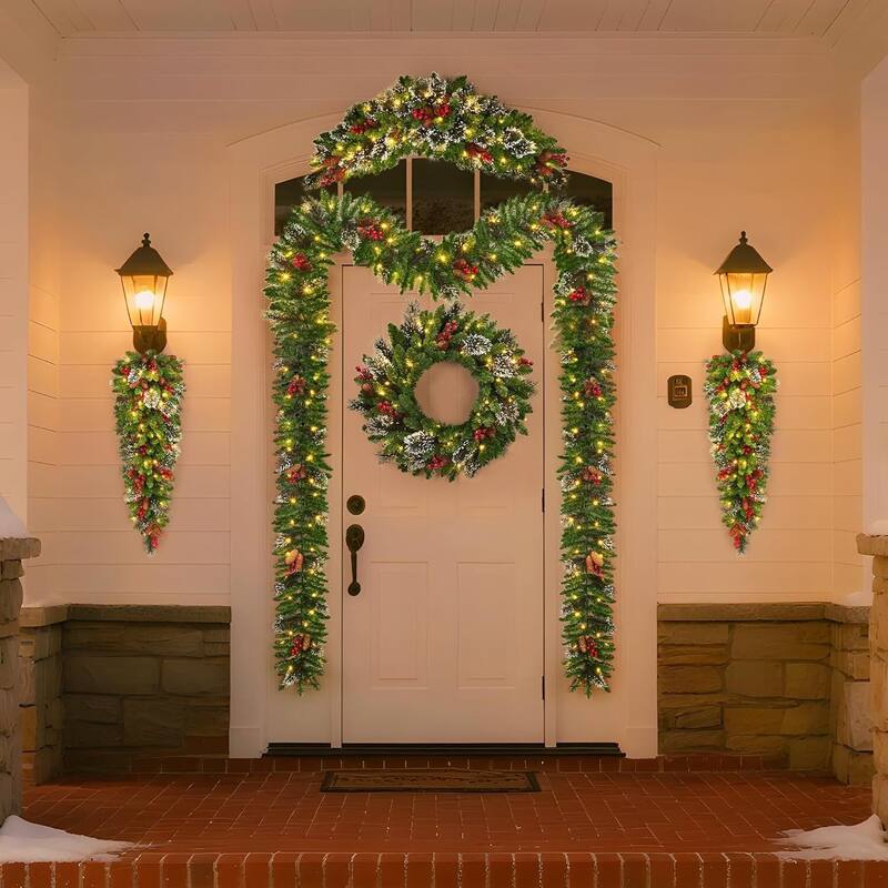 Set of 6 Pre-Lit LED Outdoor Christmas Decorations for Front Door - N/A