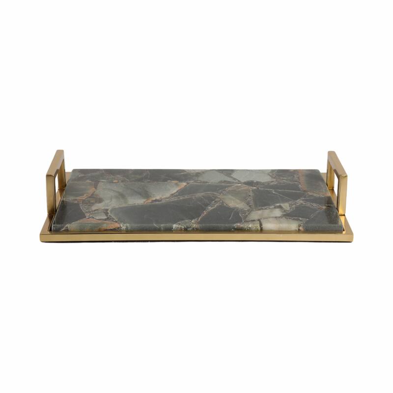 Decorative Agate Accent Tray - Home Decor - 23", Green & Gold