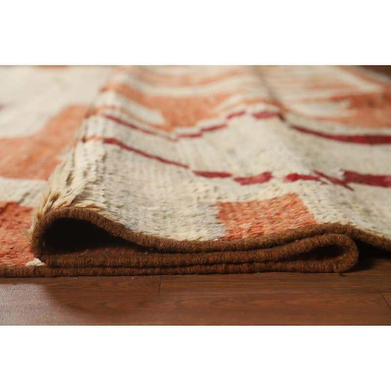 Moroccan Oriental Area Rug Hand-Knotted Beige Tribal Wool Carpet - 6'10" x 9'8"