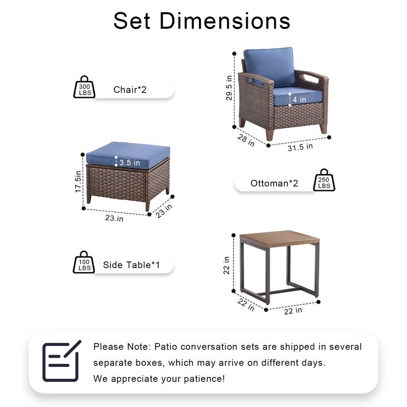 Pocassy Outdoor Patio Sofa Chair Ottoman Table Furniture Set